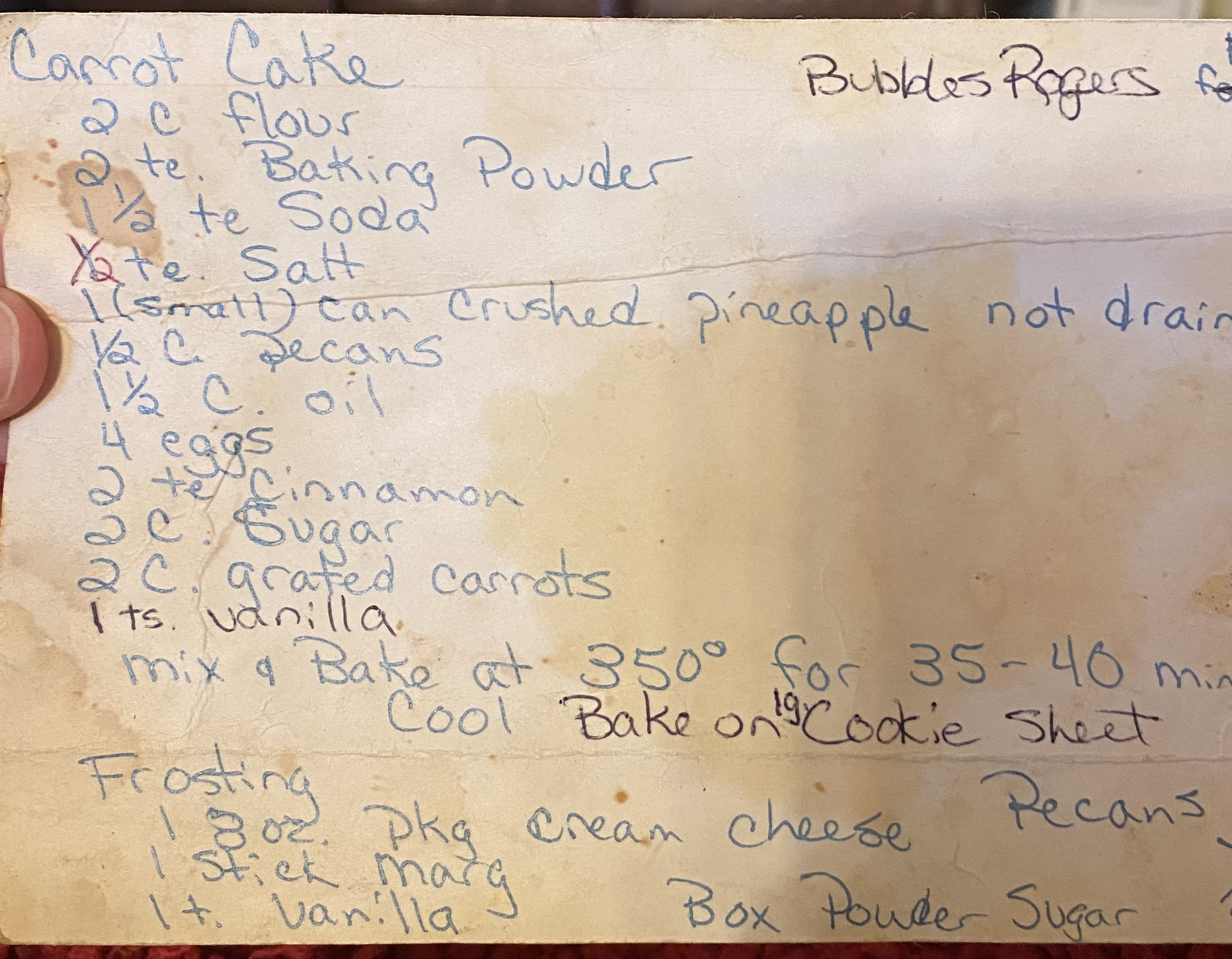 My Mom’s Carrot Cake (A Recipe Meant to Be Shared)